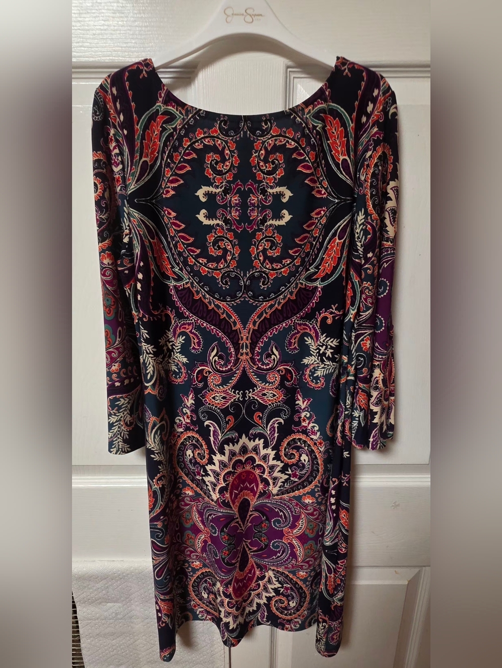 MSK Petite Dress PM Paisley Print 3/4 Split Sleeve Knit Shift Stretchy - Picture 7 of 8